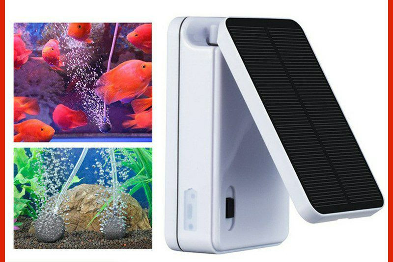 Pompe à oxygène solaire portable (référence BSV-AP002) conçue pour les aquariums et les petits bassins extérieurs.