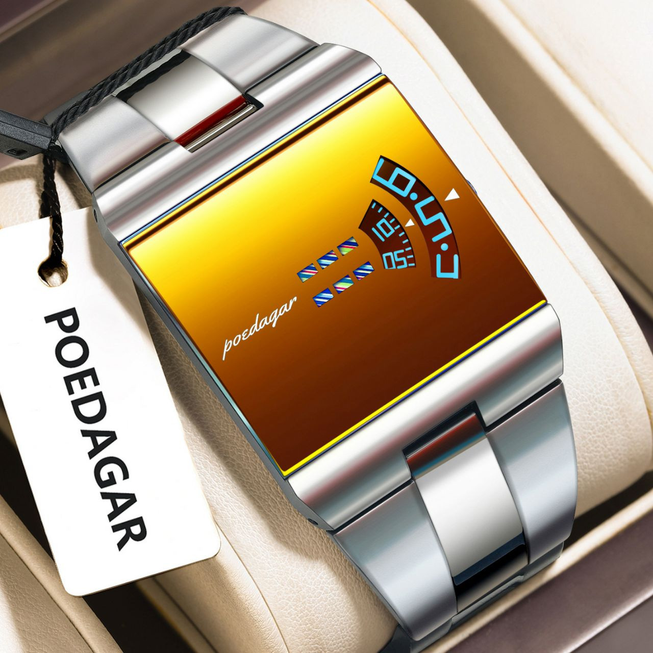 POEDAGAR/Poedaga Suisse toute nouvelle montre pour hommes à la mode 857 montre à quartz décontractée, montre-bracelet pour homme Poedagar 857 avec son cadran de forme carrée au design futuriste et son