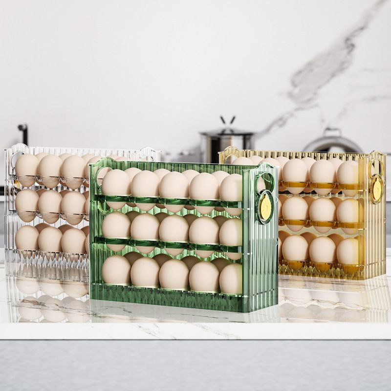 Boîte de rangement des œufs côté réfrigérateur réversible grande capacité divisée cuisine à trois couches bac à œufs transparent et aux œufs de canard 30trous