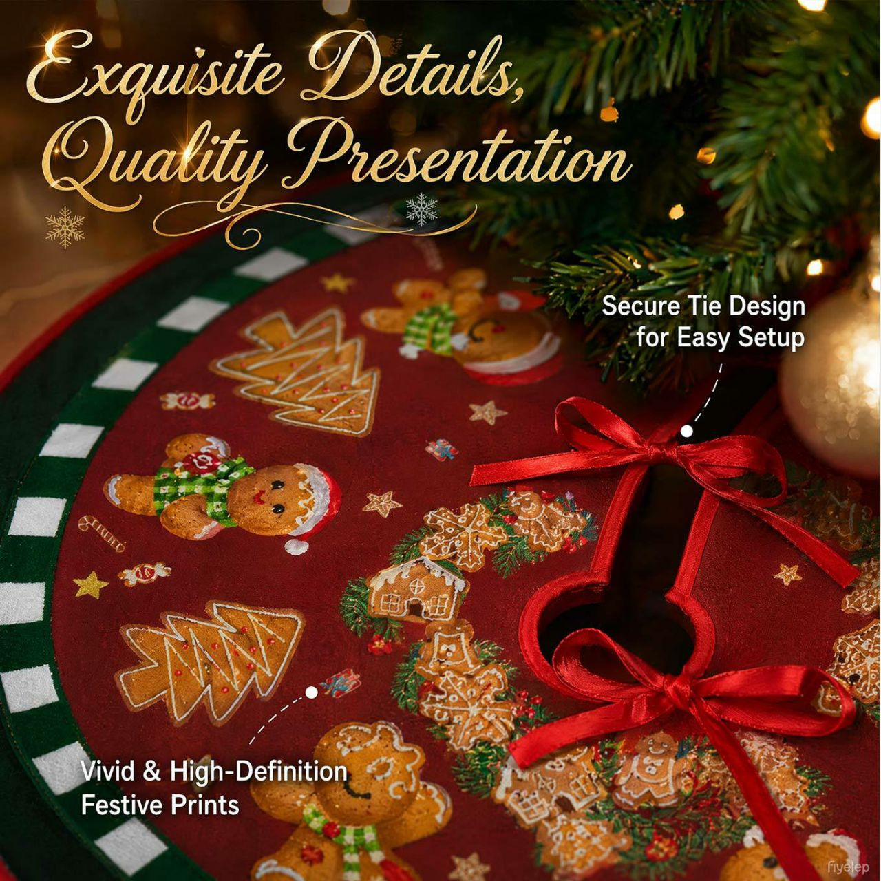 Jupe de pied de sapin de Noël en tissu pelucheux – Décoration festive