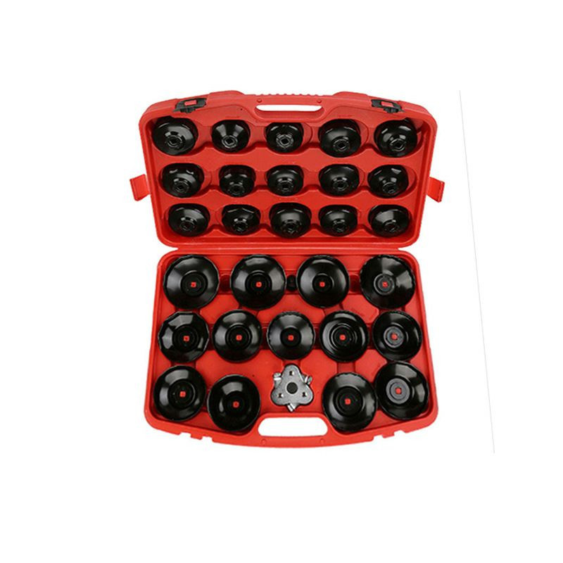 Ensemble de clés à capuchon pour filtre à huile de type coupelle, généralement en acier au carbone ou en alliage d'aluminium.