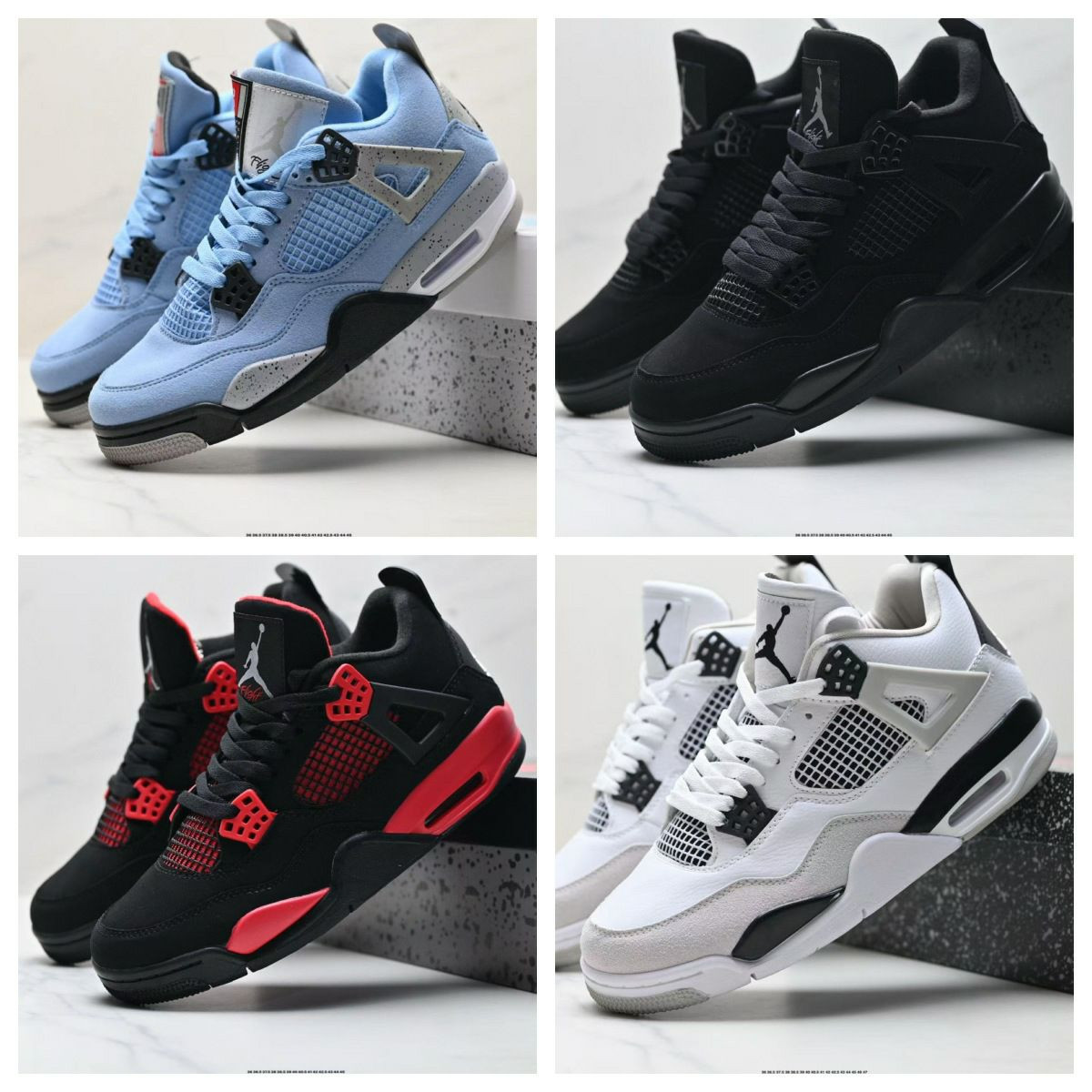 Chaussures de basket pratiques AJ4 blanc, vert, noir, jaune, rouge et bleu tonnerre homme et femme classique Joe 4 chaussures de sport décontractées mi-hautes