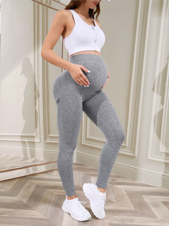 Pantalon de yoga populaire pour femmes enceintes de SHEIN avec une élasticité élevée, une taille haute et un soutien abdominal, une évacuation de l'humidité et un séchage rapide pour les femmes