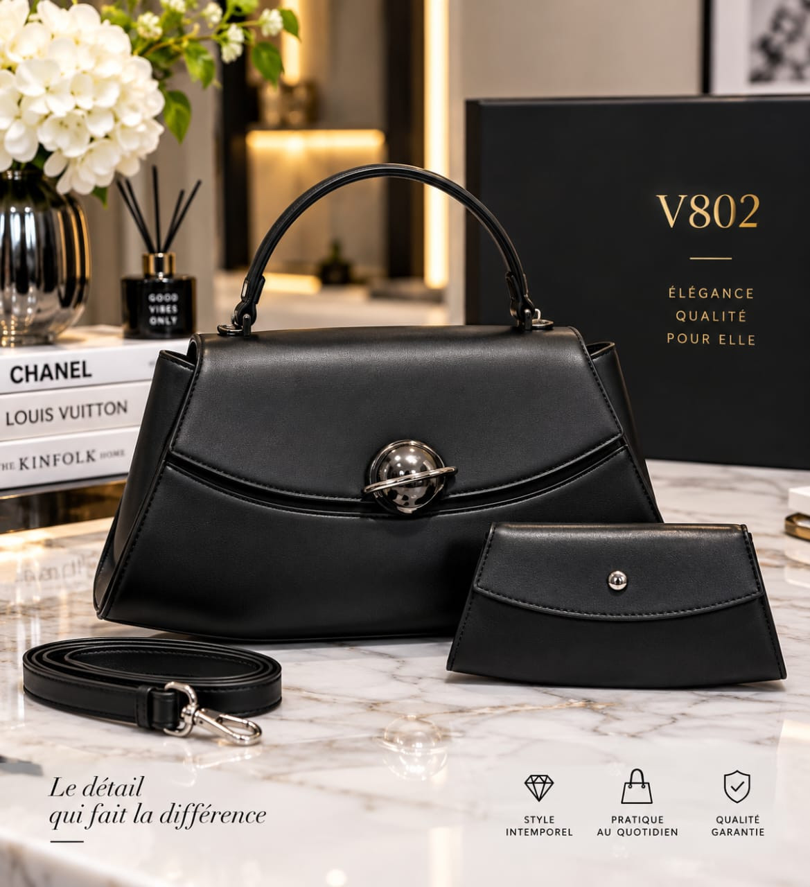 Sacs à main de marque tendance class pour femme en lot de 2-en-1 avec un petit portefeuille ou une pochette assortie).
