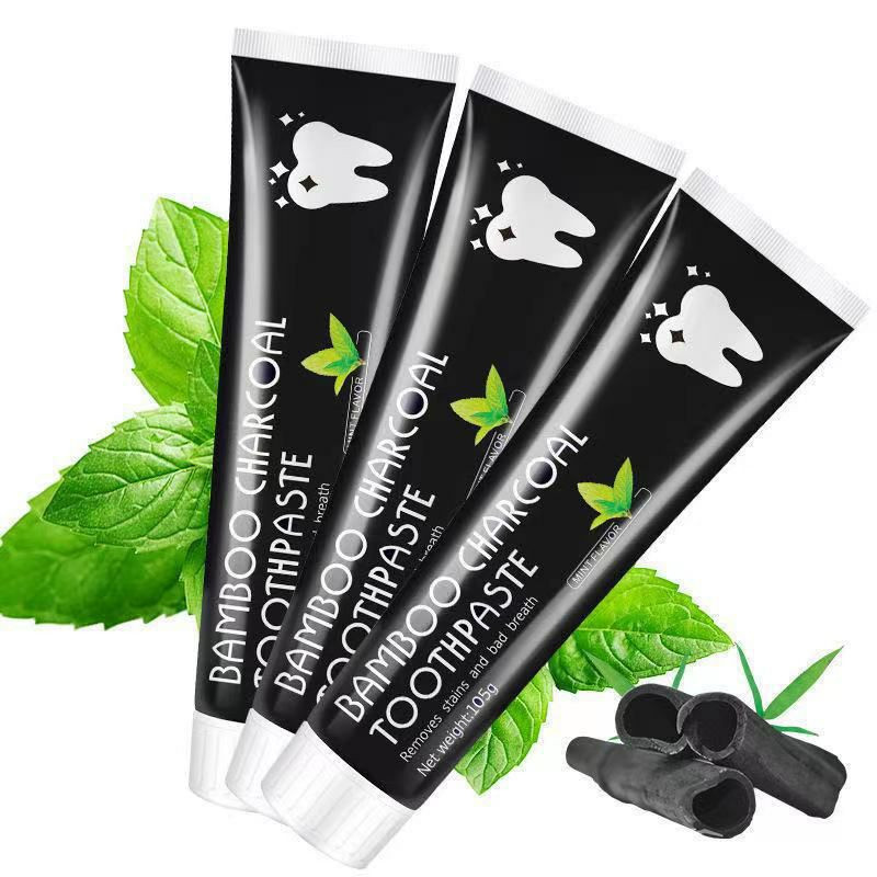 Dentifrice BAMBOO CHARCOAL TOOTHPASTE, charbon actif de bambou charbon de bambou pâte noire dentifrice à base de coquille de noix de coco pour rafraîchir l'haleine et éliminer les taches sur les dents
