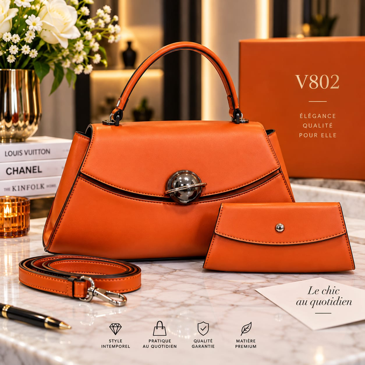 Sacs à main de marque tendance class pour femme en lot de 2-en-1 avec un petit portefeuille ou une pochette assortie).