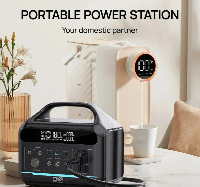 Station électrique portable avec stockage d’énergie solaire de 300 W, alimentation de secours rechargeable pour l’extérieur.