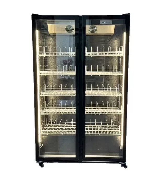 Réfrigérateur à vin, bière, vitrine de boissons, bar commercial vertical, porte en verre électrique en fil d'aluminium sans givre