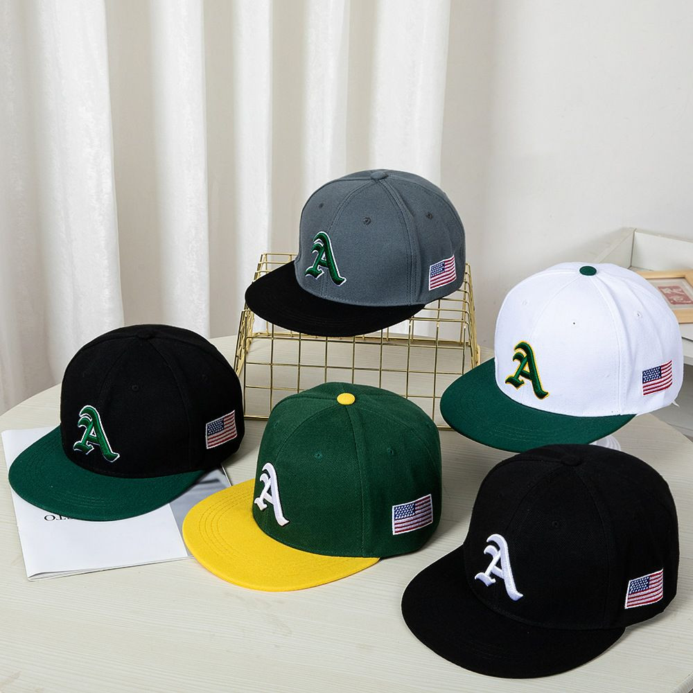 Casquette de baseball hip-hop colorée à bord plat avec lettre A brodée en trois dimensions pour hommes et femmes