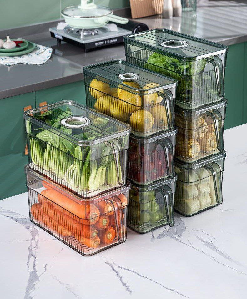 Poignée commerciale domestique boîte de rangement en PET organisateur bac à légumes de qualité alimentaire cuisine légumes et fruits multifonction