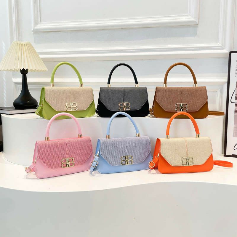 Petit sac a main carré sous les bras de style rétro pour femmes, sac à bandoulière simple élégants et compacts se compose de six modèles colorés dotés d'une poignée rigide et d'un fermoir métallique o