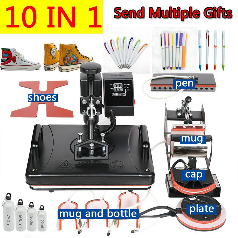 Machine de presse à chaud multifonctionnelle 10 en 1, conçue pour la sublimation et le transfert thermique sur divers supports.