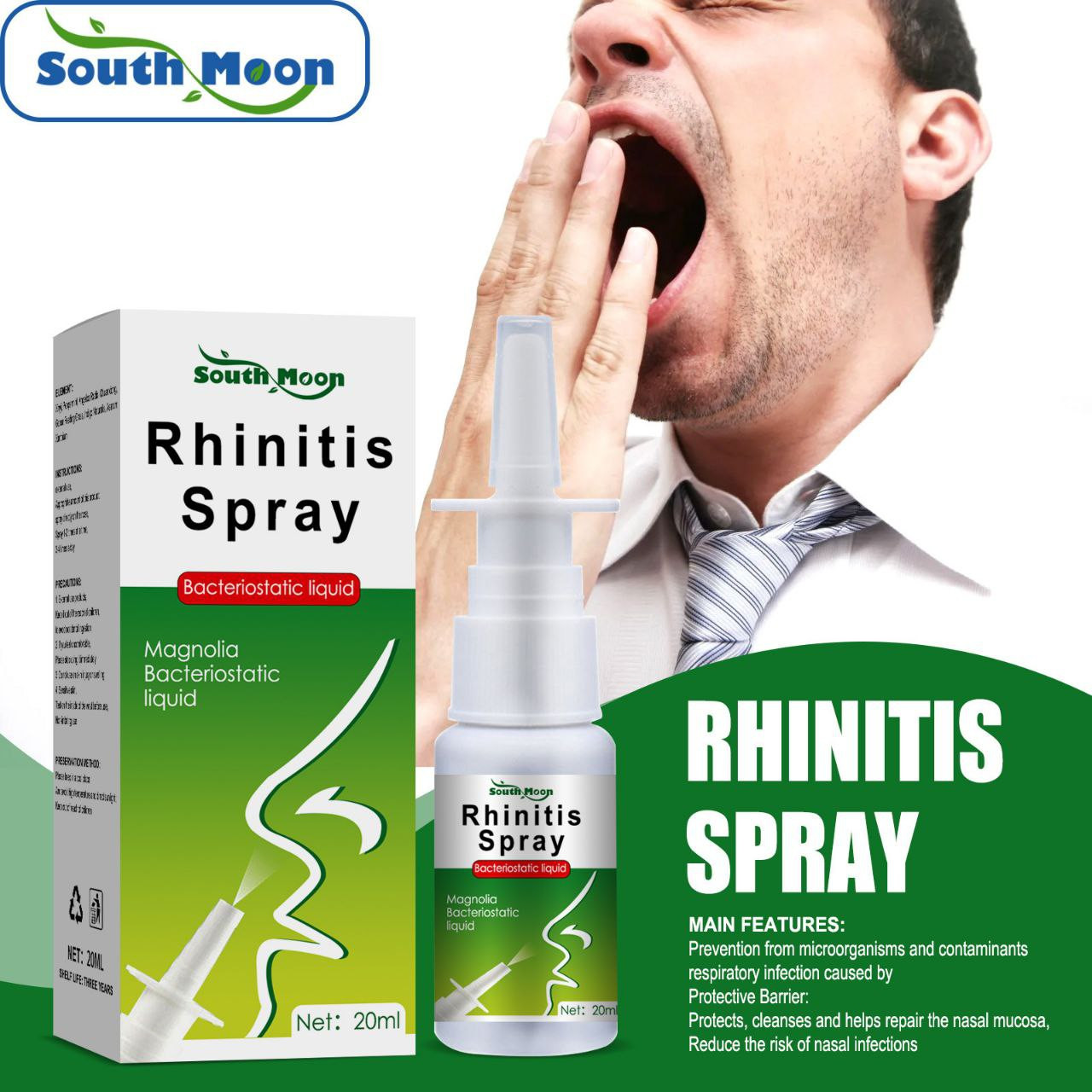 South Moon Nasitong Spray Solution de soin nasal à base de plantes pour la congestion nasale, les démangeaisons, l'écoulement nasal et les éternuements 20ml