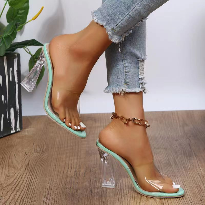 sandales à talons hauts pour femmes; Grande et petite taille; mode d'été simple; revêtement supérieur et extérieur transparent; chaussures décontractées; style sexy
